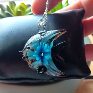 Blown Gllass Fish Pendant Necklace